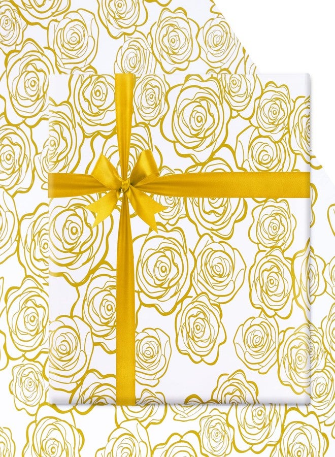 AirCool Wedding Wrapping Paper, 7 Sheets Golden Rose Pattern in White Art Paper with 1 Roll Gold Ribbon, 20 x 28 inch Per Sheet Folded Flat Gift Wrap for Weddings, Birthday, Baby Showers, Bridal Showers - Image 1